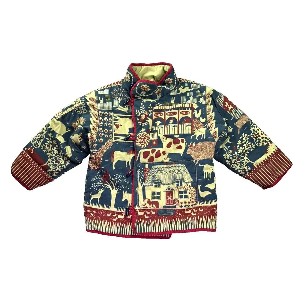 Asian Jacket Kids S/M Cows Horses Quilted Imperial Tang Chinese‎ Toggle Button
